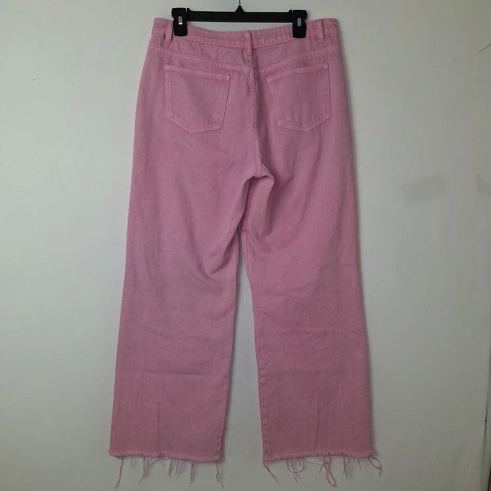 Pink‎ Denim Jeans High Waisted Wide Leg Y2K Bubblegum Sassy Shortcake L Large